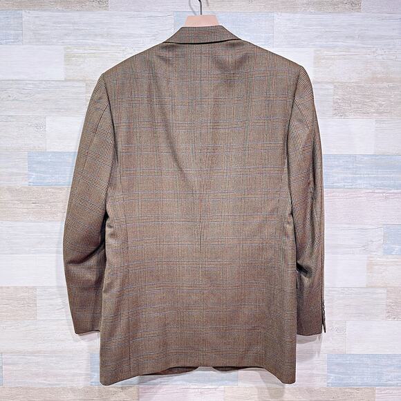 Barneys New York Wool Tweed Sport Coat Tan Brown Plaid Made In Italy Mens 38R - Picture 5 of 7